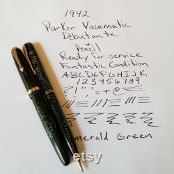 1942 Parker Vacumatic Debutante Emarald Pearl Fountain Pen and Pencil Vintage Fountain Pens Sheaffer Pen Wahl Pens Vintage Ink Well