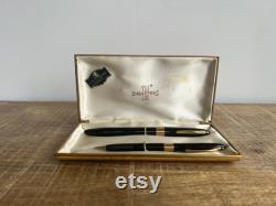 1950's Black and Gold Sheaffer's Fountain Pen and Pencil Set in Original Case