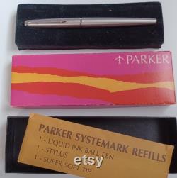 1975 Parker Flighter Systemark NEW in Box Never used Super RARE Box Stainless Steel Chrome Trim All 3 Refills Unopened 48 Years Old NOS