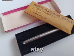 1975 Parker Flighter Systemark NEW in Box Never used Super RARE Box Stainless Steel Chrome Trim All 3 Refills Unopened 48 Years Old NOS