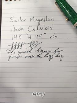 90s Sailor Magellan Jade Celluloid 14K Gold nib MF RARE