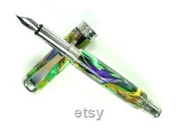Acrylic Fountain Pen Beautiful Green Purple yellow black and brown Made in USA Stainless Steel Hardware 001FPSSD