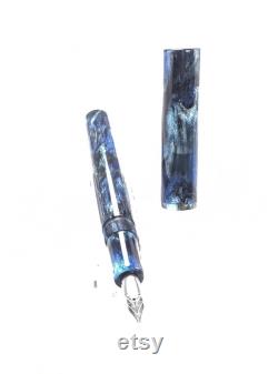 Acrylic Fountain Pen Deep Blues Black and Silver with DiamondCast Sparkle Acrylic See Video Bespoke Kitless Fountain Pen 006BSD