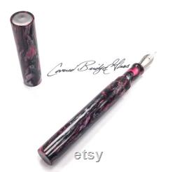 Acrylic Fountain Pen Deep Hot Pink Silver and Black Diamond Cast Sparkle Acrylic See Video Bespoke Kitless Fountain Pen 008BSO