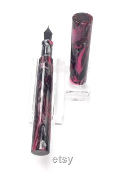 Acrylic Fountain Pen Deep Hot Pink Silver and Black Diamond Cast Sparkle Acrylic See Video Bespoke Kitless Fountain Pen 008BSO