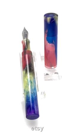 Acrylic Fountain Pen Red Silver Blue and Gold with Metallic Sparkle. Acrylic See Video Bespoke Kitless Fountain Pen 008BSE