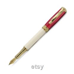 Amalfi Fountain Pen Ivory and Red Cherry Resin Titanium Gold Finish