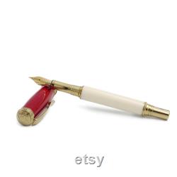 Amalfi Fountain Pen Ivory and Red Cherry Resin Titanium Gold Finish