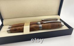 Amboyna Fountain Pen and Rollerball Pair