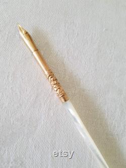 Antique B.Grieshaber Dip Pen, Nib Pen, Mother of Pearl Handle with Ornate Goldtone Nib Piece Fabulous