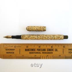 Antique Gold Overlay Fountain Pen with Parker Lucky Curve 2 Nib Vintage Eyedropper