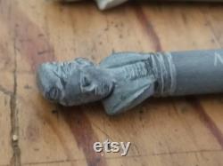 Antique Italy Carved Vesuvius LAVA WRITING SET Wax Seal Letter Opener Pencil Pen with nib In Case Black and Green Lava