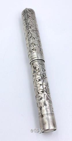 Antique Waterman Sterling Silver Ideal Fountain Pen Etched Ring Top 452 1 2 V