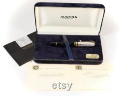 Aurora Optima Fountain Pen Silver Cap, New Old Stock NOS with case, Argento Massiccio Jewelry Collection