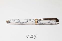 Beaufort Mistral Fountain Pen in White Marble, Rhodium and Brushed Gold
