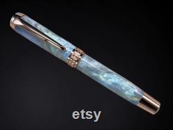 Black Opal Rose Gold Acrylic Fountain Pen, Artisan Handcrafted Writing Instrument. Simple to Use. Handmade Custom in Colorado, One of a Kind