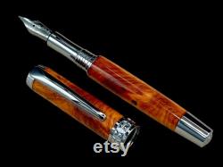 Black Titanium Exotic Amboyna Wood Handmade Fountain Pen, Handcrafted in Colorado. Ink, Converter, Box and Sleeve Included. By Highlander Pen