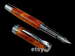 Black Titanium Exotic Amboyna Wood Handmade Fountain Pen, Handcrafted in Colorado. Ink, Converter, Box and Sleeve Included. By Highlander Pen