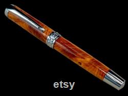 Black Titanium Exotic Amboyna Wood Handmade Fountain Pen, Handcrafted in Colorado. Ink, Converter, Box and Sleeve Included. By Highlander Pen