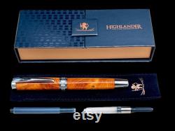 Black Titanium Exotic Amboyna Wood Handmade Fountain Pen, Handcrafted in Colorado. Ink, Converter, Box and Sleeve Included. By Highlander Pen