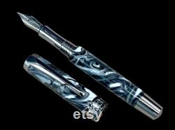 Black Titanium Handmade Acrylic Fountain Pen Argentite , Handcrafted in Colorado. Ink, Converter, Box and Sleeve Included. By Highlander Pen.