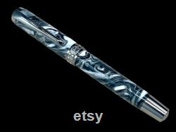 Black Titanium Handmade Acrylic Fountain Pen Argentite , Handcrafted in Colorado. Ink, Converter, Box and Sleeve Included. By Highlander Pen.