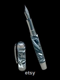 Black Titanium Handmade Acrylic Fountain Pen Argentite , Handcrafted in Colorado. Ink, Converter, Box and Sleeve Included. By Highlander Pen.