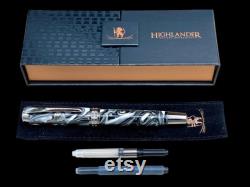 Black Titanium Handmade Acrylic Fountain Pen Argentite , Handcrafted in Colorado. Ink, Converter, Box and Sleeve Included. By Highlander Pen.