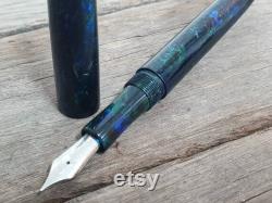Black, blue and green custom fountain pen