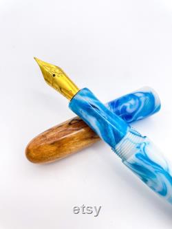 Blue and White Hybrid Fountain Pen Kitless Fountain Pen Bespoke Fountain Pen Handmade Fountain Pen JoWo 6 Nib Fountain Pen Gift