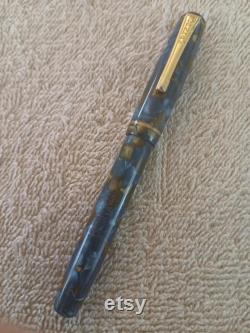 Burnham Rare Blue Agate 1930's English Vintage Fountain Pen MFS 3 (softer flex) light flex to 1.3mm (322)