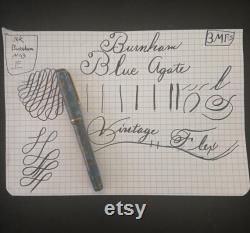 Burnham Rare Blue Agate 1930's English Vintage Fountain Pen MFS 3 (softer flex) light flex to 1.3mm (322)