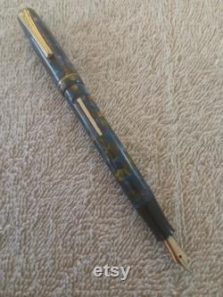 Burnham Rare Blue Agate 1930's English Vintage Fountain Pen MFS 3 (softer flex) light flex to 1.3mm (322)