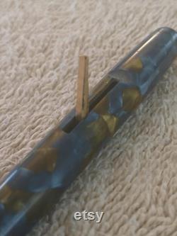 Burnham Rare Blue Agate 1930's English Vintage Fountain Pen MFS 3 (softer flex) light flex to 1.3mm (322)