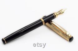 CUSTOM ORDER Handmade Fountain Pen Vermeil Solid Silver 925 Cap Black lacquer and Gold plated 18 Kt details Made in Italy