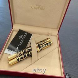 Capella gold and black etched fountain pen set