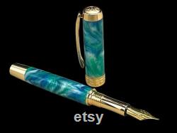 Com on Iwanna Leia Gold Handmade Fountain Pen, Luxury, One of a Kind. Ink, Converter, Sleeve, and Box Included. Handcrafted By Highlander Pen