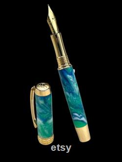 Com on Iwanna Leia Gold Handmade Fountain Pen, Luxury, One of a Kind. Ink, Converter, Sleeve, and Box Included. Handcrafted By Highlander Pen