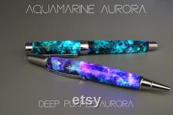 Cosmic Space Pen, Galaxy Art, Real Meteorite, Moldavite, Opal, Premium hand-made , Aurora Nebula, crystal glow, Gold, Chrome, Ballpoint
