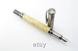 Cream and Gold Stone Composite Fountain Pen, Chrome Finish, Ink Pen, Desk Accessory, Quill Pen, Old Fashioned Pen, Dip Pen