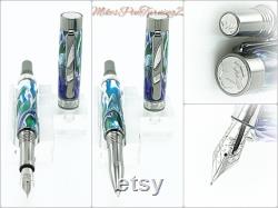 Custom Acrylic Fountain Pen Alien Moon Acrylic Fountain OR Rollerball Black Titanium and Rhodium Stock 836FP RB CNA