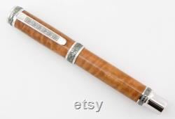 Custom Wooden Fountain Pen Beautiful Curly Rambutan Rhodium Emperor Hardware 863FPW