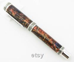 Custom Wooden Fountain Pen Beautiful Double Dyed Box Elder Red Blue and some Purple Rhodium Emperor Hardware 868FPXLA