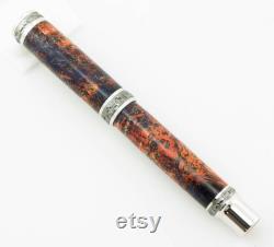Custom Wooden Fountain Pen Beautiful Double Dyed Box Elder Red Blue and some Purple Rhodium Emperor Hardware 868FPXLA