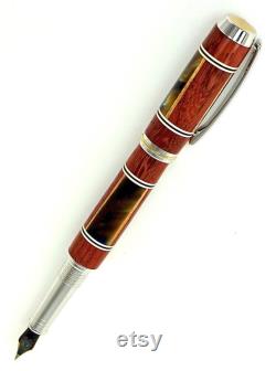 Custom Wooden Fountain Pen Beautiful Padauk with Acrylic and Cream and Black Rhodium Hardware 725FPA