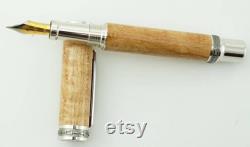 Custom Wooden Fountain Pen Birdseye Maple Rhodium and Black Titanium Hardware 857FPXLC