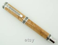 Custom Wooden Fountain Pen Birdseye Maple Rhodium and Black Titanium Hardware 857FPXLC