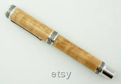 Custom Wooden Fountain Pen Birdseye Maple Rhodium and Black Titanium Hardware 857FPXLC