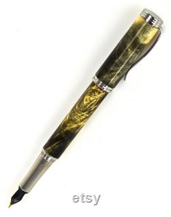 Custom Wooden Fountain Pen Buckeye Burl Made In USA Stainless Steel Hardware hardware Stock 708FPSSB