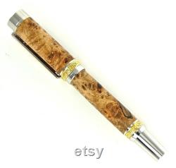 Custom Wooden Fountain Pen Cherry Oak Burl Rhodium and Gold Titanium Hardware Stock 750FPW